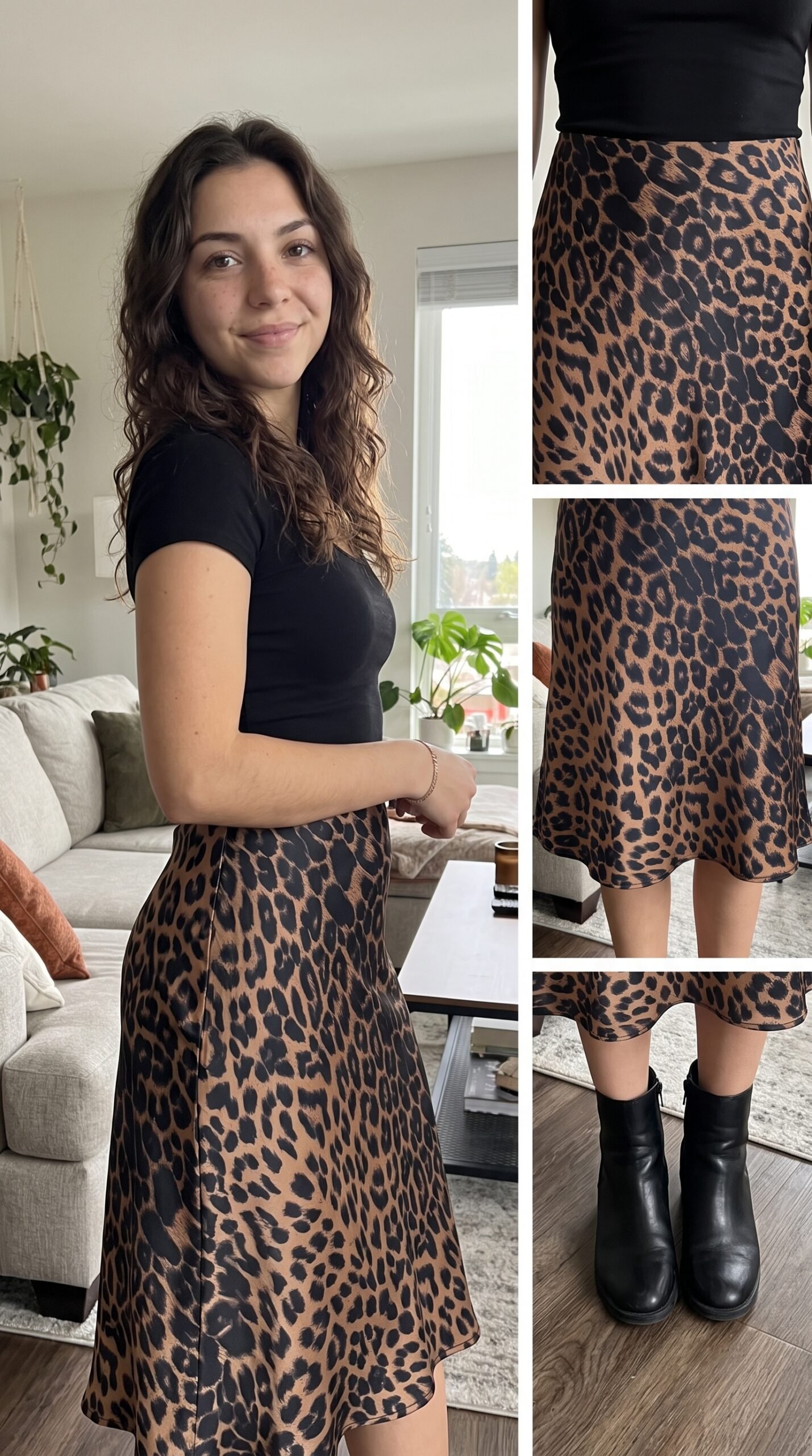 Women's Satin Leopard Mini Skirt