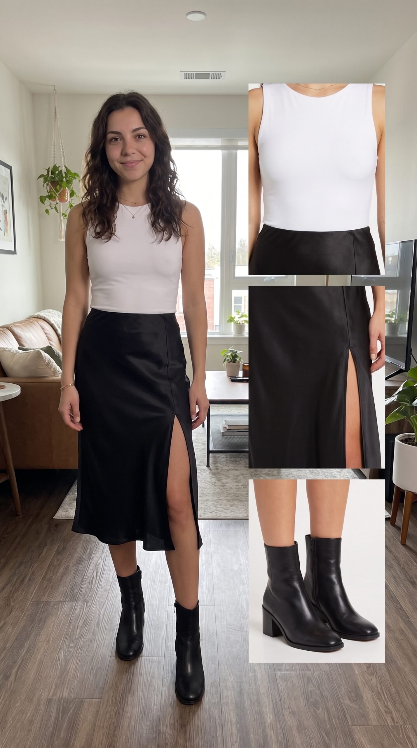 Women's Satin High Waist Slit Midi Skirt